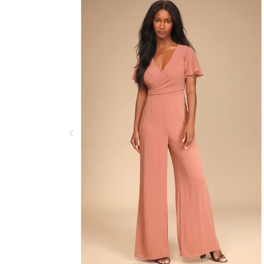 Rusty Rose Flutter Sleeve Wide-Leg Jumpsuit Lulus